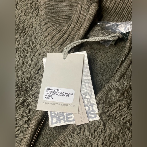 NWT Barefoot Dreams CozyChic Olive Shearling 1/2 Zip Pullover Sweater XXL - Picture 3 of 4